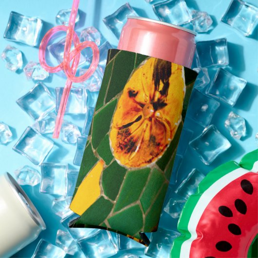 緑と黄色のフローラモザイク スリム缶クーラー (インサイチュ 夏)