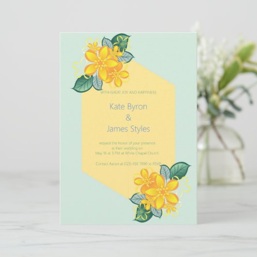 緑と黄色のフローラ結婚式招待状 招待状 (スタンド正面)
