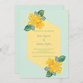 緑と黄色のフローラ結婚式招待状 招待状 (正面/裏面)