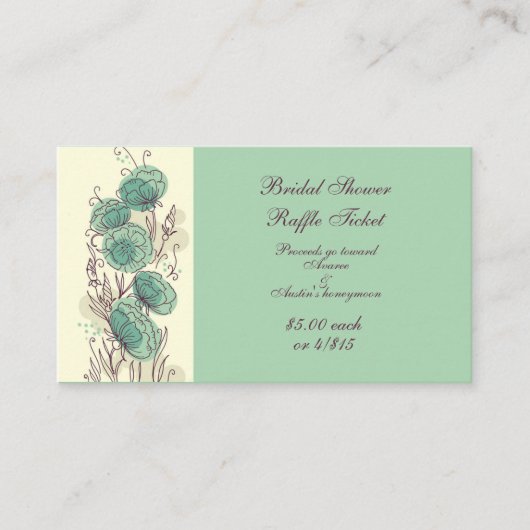緑と黄色のブライダルシャワーラッフルチケット エンクロージャーカード (正面)