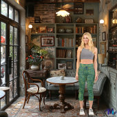 緑と黄色のブレンド：パーソナライズされたロゴと文字 カプリレギンス