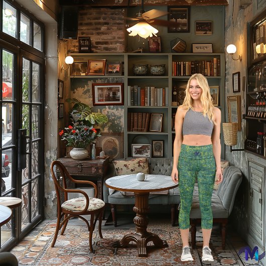 緑と黄色のブレンド：パーソナライズされたロゴと文字 カプリレギンス