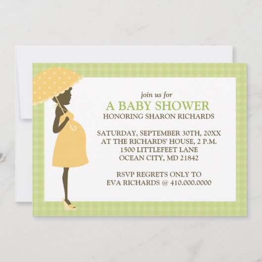 緑と黄色のベビーシャワー招待状 招待状 (裏面)