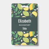 緑と黄色のレモンとライムのフルーツパターン バッジ (裏面)