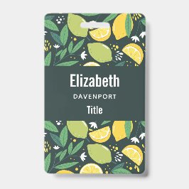 緑と黄色のレモンとライムのフルーツパターン バッジ