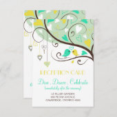 緑と黄色のロブバード結婚式のレセプションカード 招待状 (正面/裏面)