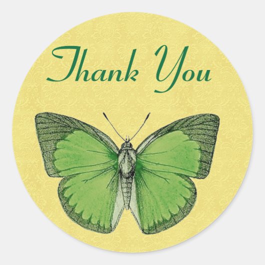 緑と黄色のヴィンテージ蝶ありがとうV29 スクエアシール (正面)