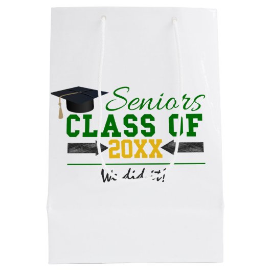 緑と黄色の卒業ギア ミディアムペーパーバッグ (裏面)