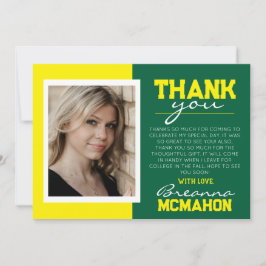 緑と黄色の卒業写真サンキューカード 招待状