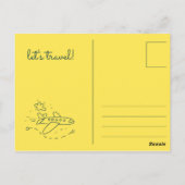 緑と黄色の可愛いイラストレーションのアウトライン旅行 ポストカード (裏面)