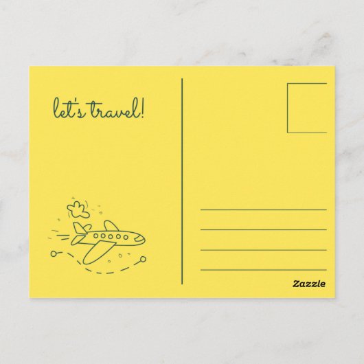 緑と黄色の可愛いイラストレーションのアウトライン旅行 ポストカード (裏面)