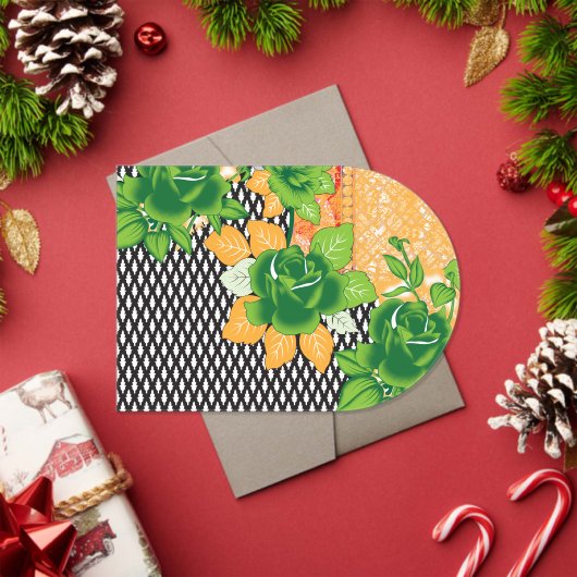 緑と黄色の壁のつるデザイン アクリル招待状 (インサイチュ (クリスマス))