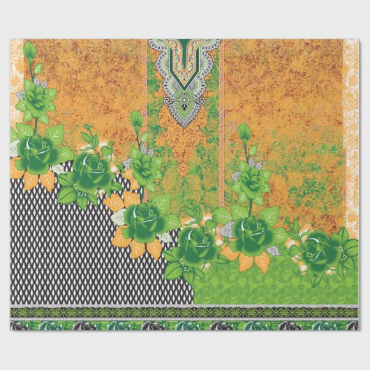 緑と黄色の壁のつるデザイン ラッピングペーパー (フラット)