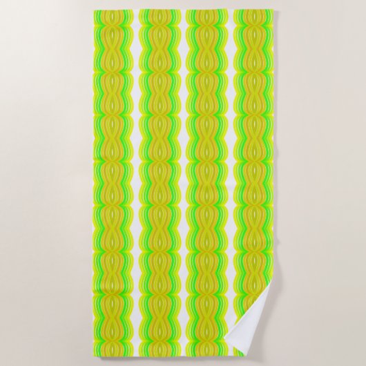 緑と黄色の姿8リボンパターンアート ビーチタオル (正面)