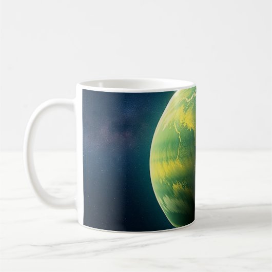 緑と黄色の惑星 コーヒーマグカップ (左)