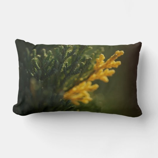 緑と黄色の植物クローズアップ写真装飾用クッション ランバークッション (正面)