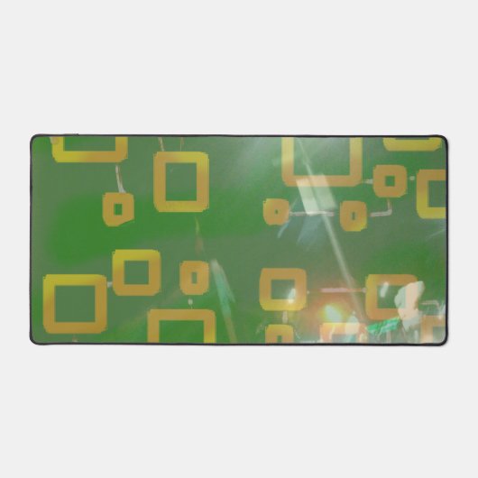 緑と黄色の正方形のジオメトリックデスクマット デスクマット (正面)