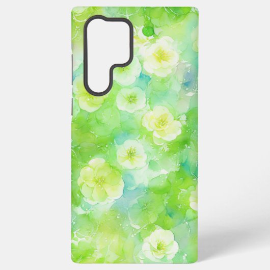 緑と黄色の水彩花柄スマホケース SAMSUNG GALAXYケース (裏面)