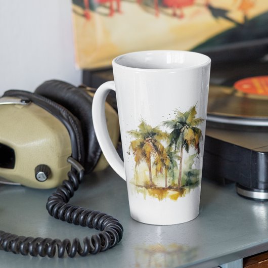 緑と黄色の水色の熱帯地方のヤシの木 カフェラテマグ