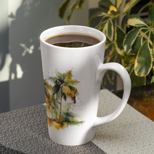 緑と黄色の水色の熱帯地方のヤシの木 カフェラテマグ