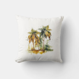 緑と黄色の水色の熱帯地方のヤシの木 クッション
