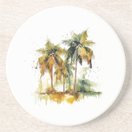 緑と黄色の水色の熱帯地方のヤシの木 コースター