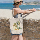 緑と黄色の水色の熱帯地方のヤシの木 トートバッグ