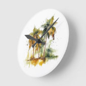 緑と黄色の水色の熱帯地方のヤシの木 ラウンド壁時計 (傾斜)