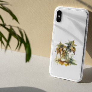 緑と黄色の水色の熱帯地方のヤシの木 iPhone 11 PRO MAXケース