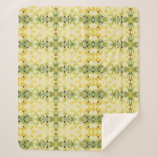 緑と黄色の紫のハートアクセント毛布 シェルパブランケット (正面)