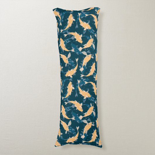 緑と黄色の繰り返しモチーフ |コイ魚の柄 ボディピロー (正面縦)