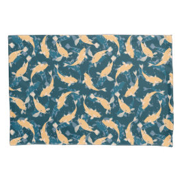 緑と黄色の繰り返しモチーフ |コイ魚の柄 枕カバー