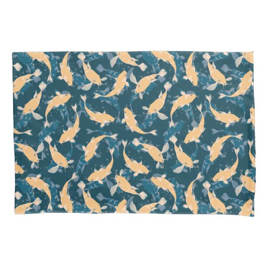 緑と黄色の繰り返しモチーフ |コイ魚の柄 枕カバー (正面)