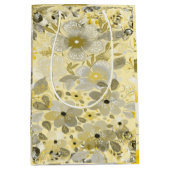 緑と黄色の花のパターン ミディアムペーパーバッグ (正面)