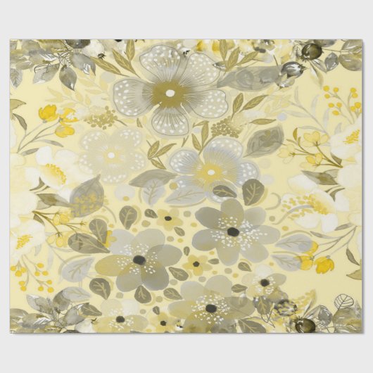 緑と黄色の花のパターン ラッピングペーパー (フラット)