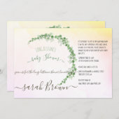 緑と黄色の葉の長距離赤ちゃんシャワー 招待状 (正面/裏面)