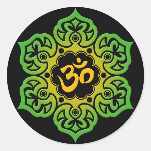 緑と黄色の蓮の花のルームを黒に ラウンドシール (正面)