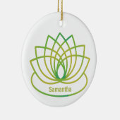 緑と黄色の蓮の花 セラミックオーナメント (右)