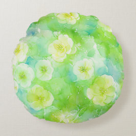 緑と黄色の軟水カラーフローラ枕 ラウンドクッション