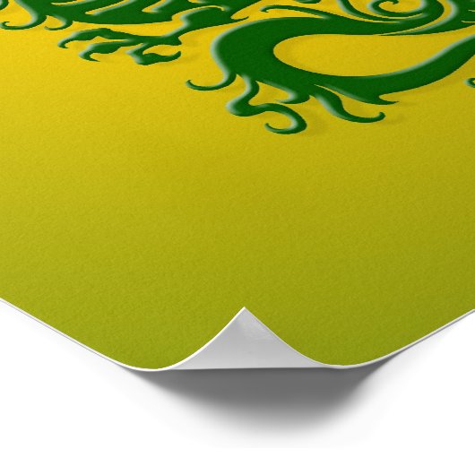 緑と黄色の部族中国の竜 ポスター (角)