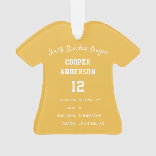 緑と黄色の野球ジャージー選手の統計情報 オーナメント (裏面)