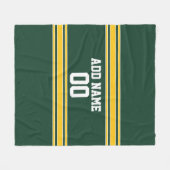 緑と黄色の金ゴールドストライプのパーソナライズされたスポーツ フリースブランケット (正面(横))