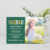 緑と黄色の金ゴールド卒業パーティーの写真 招待状 (スタンド正面)