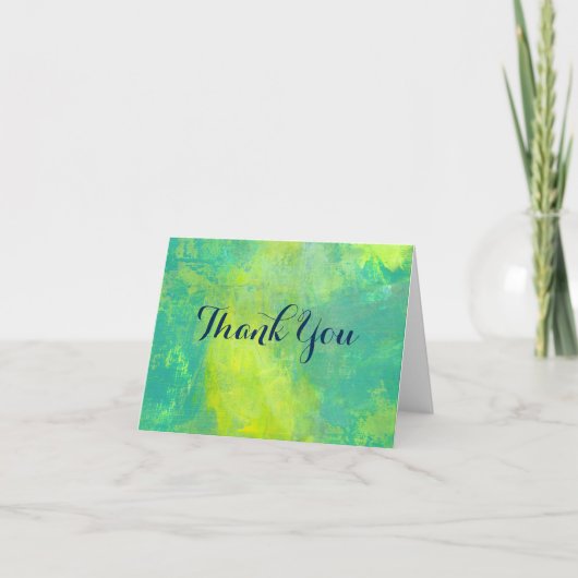 緑と黄色の鮮やかな抽象デザイン ありがとう サンキューカード (正面)