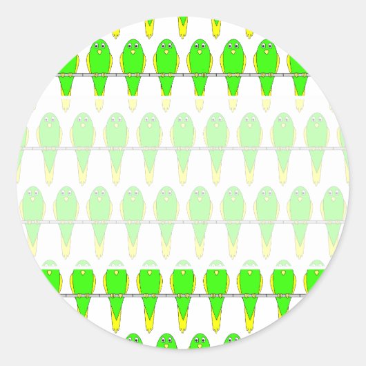 緑と黄色の鳥パターン。インコ。 ラウンドシール (正面)
