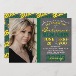 緑と黄色の黒板の卒業写真 招待状