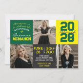 緑と黄色の黒板3写真卒業 招待状 (正面)