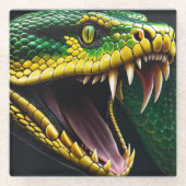 緑と黄色鮮やかのコブラはかりで測ヘビ ガラスコースター (正面)