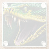 緑と黄色鮮やかのコブラはかりで測ヘビ ガラスコースター (裏面)