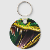 緑と黄色鮮やかのコブラはかりで測ヘビ キーホルダー (正面)